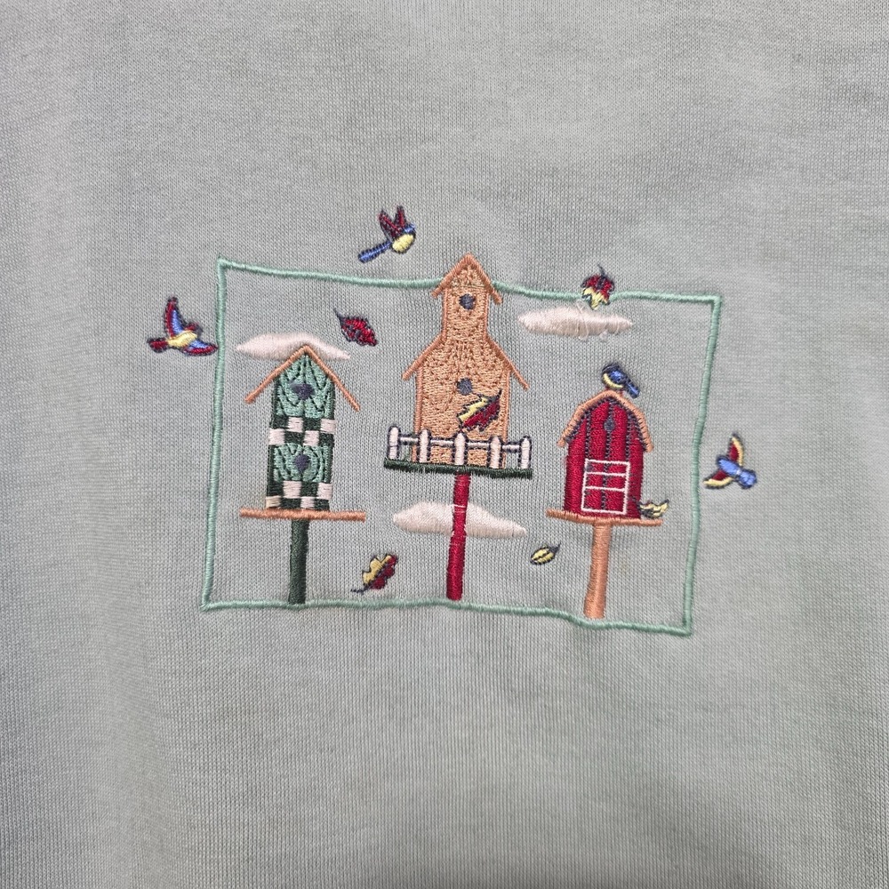 Vintage Basic Editions Birds Sweatshirt Embroidered Granny Core Womens Small
